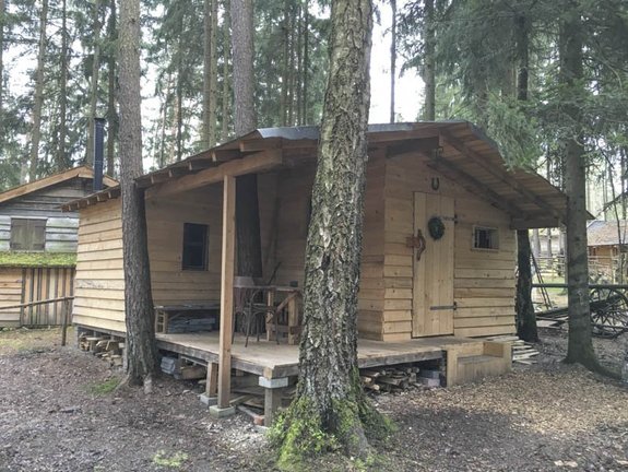 Eine Holzhütte im Wald